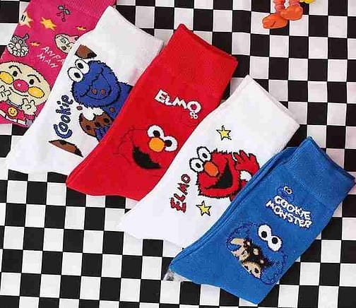 Elmo and Cookie Monster Short Socks in red, white and blue colours